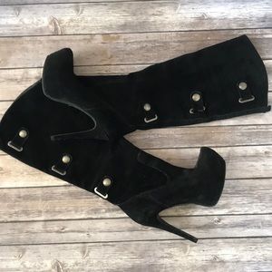 Bakers Black Suede Leather Knee High Heeled Boots